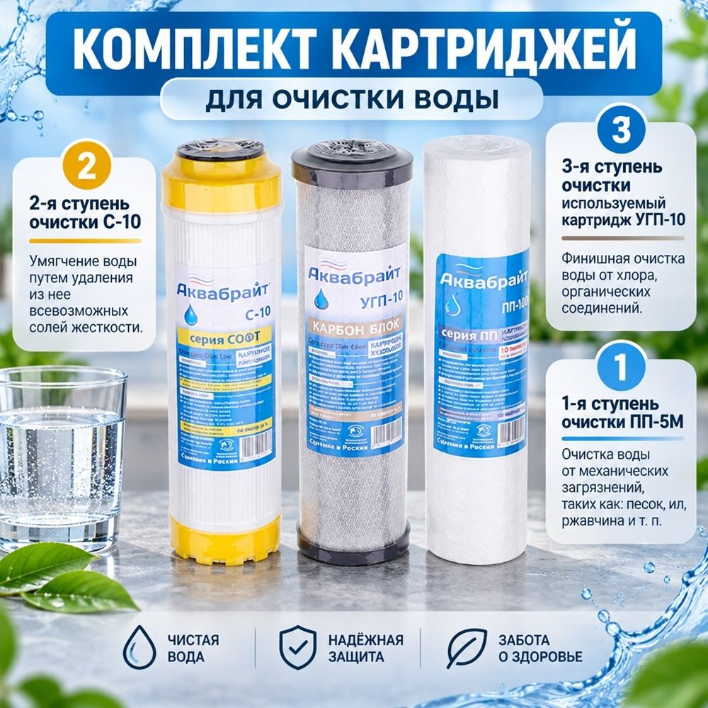 Комплект картриджей для умягчения воды АКВАБРАЙТ, К-2, 1/5
