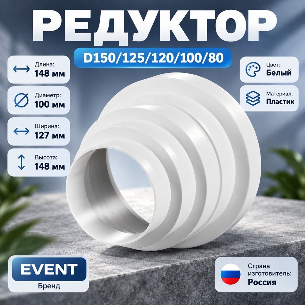 Редуктор D150/125/120/100/80 круглый ПХ белый АВС 14,8х14,8х12,7 Эвент, 1/44