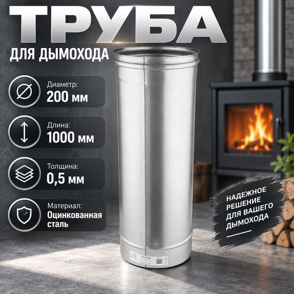 Труба оцинк 200*1000 Оц 0,5 мм д/дымохода, 1/1