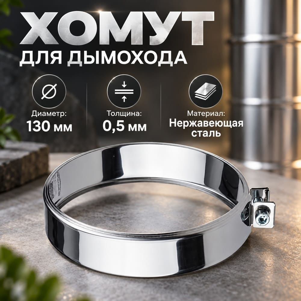Хомут для дымохода 130 Нз 0,5мм нержавейка, 5/5/