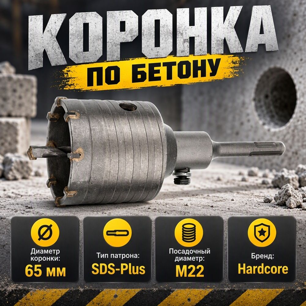 Коронка кольцевая SDS-plus 65мм в сборе Hardcore, 1/24