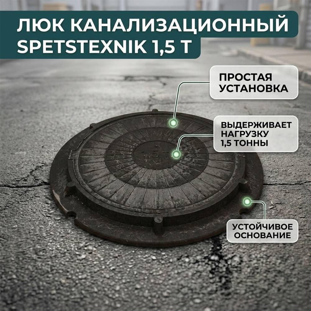 Люк канализ. SPETSTEXNIK 1,5 т черный усиленный ГОСТ, 1/60