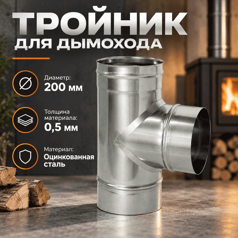 Тройник оцинк 200 0,5мм д/дымохода, 1/2