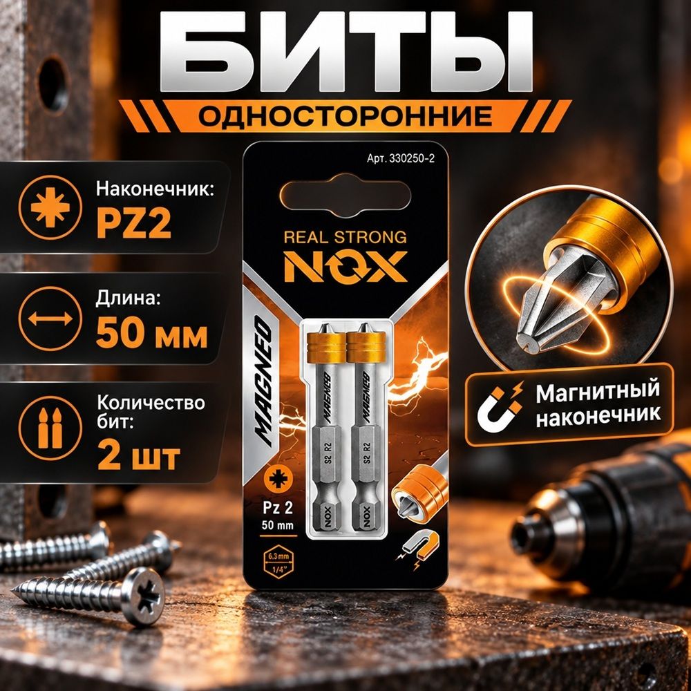 Биты PZ2 50мм с магнитной насадкой MAGNEO E6. 3, цена за 2шт карта, 5/