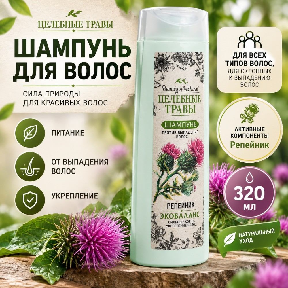 Шампунь для волос Целебные травы - Репейник 320г, 4/24