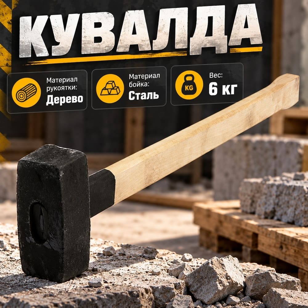 Кувалда 6кг с деревянной ручкой, Павлово, 1/1