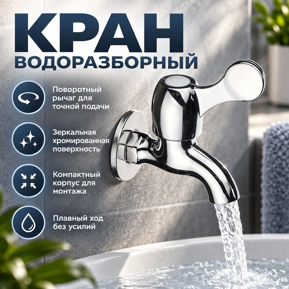 Кран водоразборный кор. нос 9605-А203 1/2, 1/10/100
