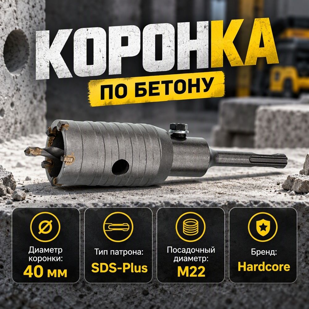 Коронка по бетону 40мм в сборе Hardcore, 1/36