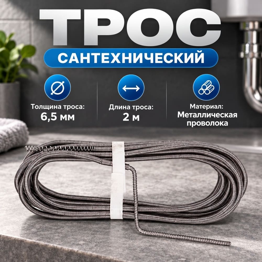 Трос сантехнический 6ммх2м, 1/60