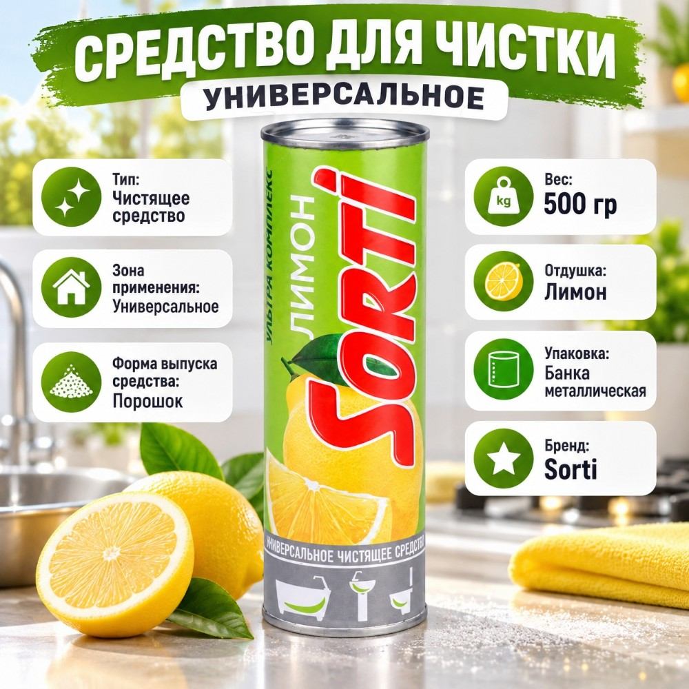 Средство для чистки универсальное порошок Сорти 500г Лимон, 24/24