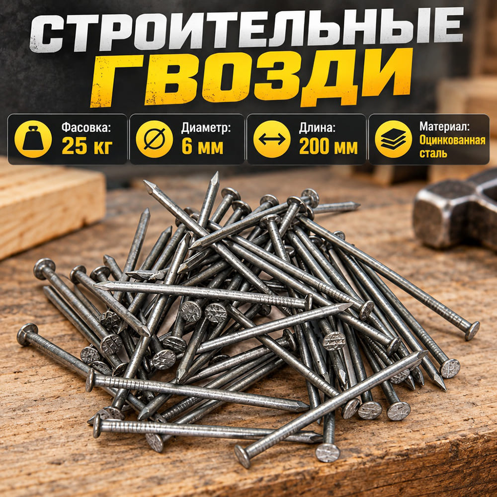 Гвозди строит. , фасов. 25кг, 200х6,0, 1/1