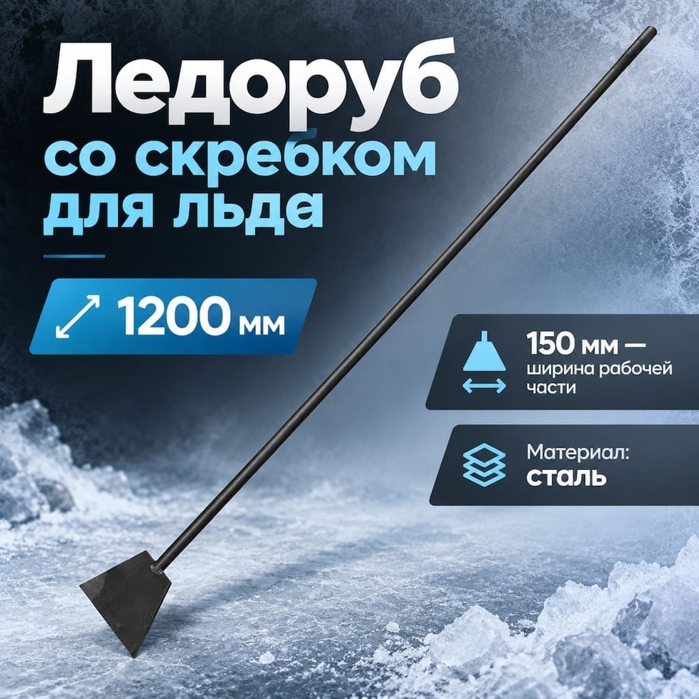 Ледоруб со скребком для льда 150 мм с металл. черенком L-1200, 10/10