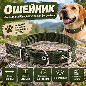 Ошейник 25мм, длина 55см, брезентовый 2-х слойный, 1/12/480