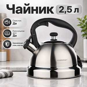 Чайник 2.5л, нержавеющая сталь, со свистком, капсульное дно BH-3014, 1/12