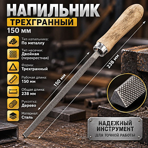 Напильник трехгранный 150 мм, деревянная ручка, Сибртех