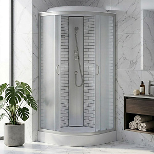 Душевая кабина 90*90*215см CS-6690-13FW, белый кирпичный узор, низ. поддон 13см, мат. стекло, проф. хром 1/1