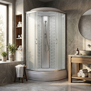 Душевая кабина 90*90*215см CS-6690-25FW, белый кирпичный узор, сред. поддон 25см, проф хром 1/1