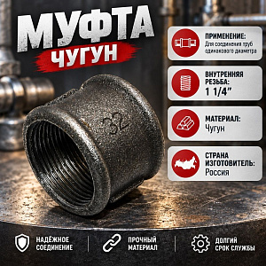 Муфта чугун черн 1 1/4 г/г 32, 5/240