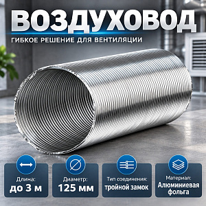Воздуховод D125 алюмин, 3 метра, 12. 5ВА ERA, 1/12