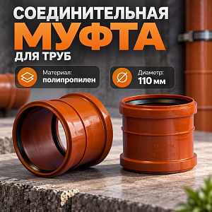 Муфта канализационная ремонтная наруж. , рыжий, 110 Политэк, 5/90