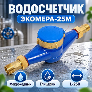 Водосчетчик ЭКОМЕРА-25М Мокроходный, Глицерин, L-260, 1/1