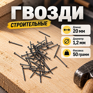 Гвозди строит. , фасов. 50гр, 1,2х25 мм, 10/