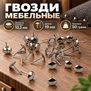 Гвозди мебельные Ø10.2 х 19мм, 50гр, хром, 10/100/400