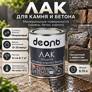 Лак по камню 0,75л ДЕОЛЬ, мокрый камень