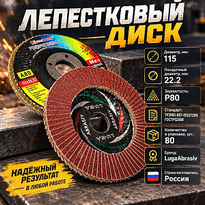 Диск лепестковый торцевой 115*22 Р80 ЛУГА, 10/80