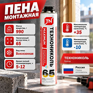 Пена монтажная профессиональная 850г ТЕХНОНИКОЛЬ 65 MAXIMUM зимняя, 12/12