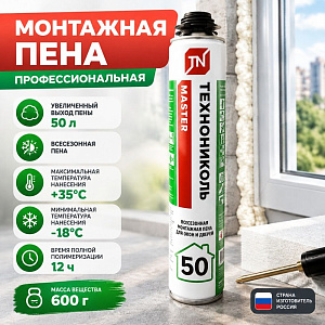 Пена монтажная профессиональная 750г ТЕХНОНИКОЛЬ MASTER 50 всесезон. , 12/12