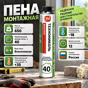 Пена монтажная профессиональная 650г ТЕХНОНИКОЛЬ MASTER 40 всесезон. , 12/12