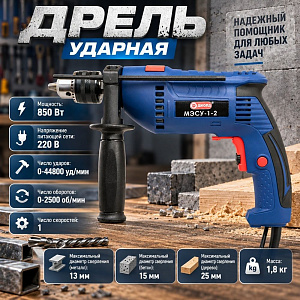 Дрель ударная 850 Вт, МЭСУ-1-2 ДИОЛД, 2500 об/мин, патрон 13 мм, реверс, 1/10