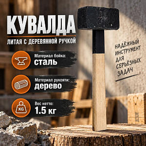 Кувалда 1,5кг литая с деревянной ручкой, 1/1