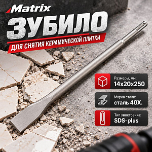 Зубило SDS-plus 14x250x20мм плоское, // Matrix, 1/75