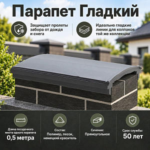 Парапет полимерпесчаный Гладкий 500*200*228*254 Графит
