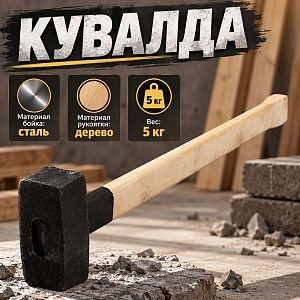 Кувалда 5кг с деревянной ручкой, Павлово, 1/1