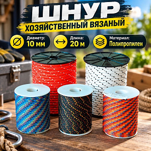Шнур хоз. вязаный п/п 10мм 20м цветной, 1/20
