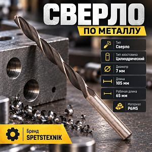Сверло по металлу 7,0мм SPETSTEXNIK Р6М5, 10/50/500