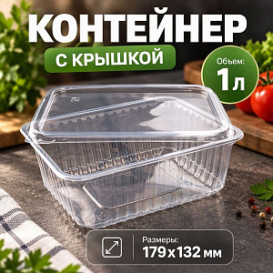 Контейнер с крышкой 1000мл, 179х132мм, прямоугольный, 50/500