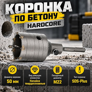Коронка по бетону 50мм в сборе Hardcore, 1/36