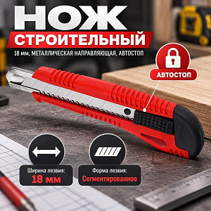 Нож строительный 18мм металлическая направляющая, автостоп, 6/80/240