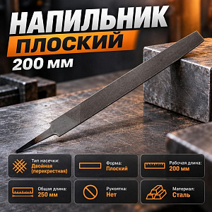 Напильник плоский 200 мм без рукоятки, 12/240