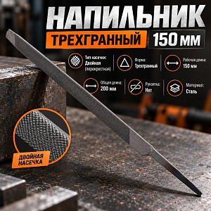 Напильник трехгранный 150 мм без рукоятки, аналог Металлист 12/480