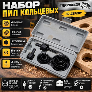 Набор пил кольцевых 19-64мм Барракуда в кейсе, 11шт, 1/40