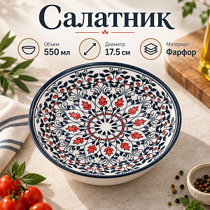 Салатник круглый 17,5см 550 мл фарфор Арабеска с7-1011, 12/72