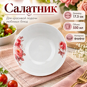 Салатник круглый 17,5см, 550 мл Романтика с7-17023ц, 12/72
